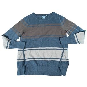 LOGO Lori‎ Goldstein Striped Knit Sweater Casual Pullover Top Blue Brown Size M